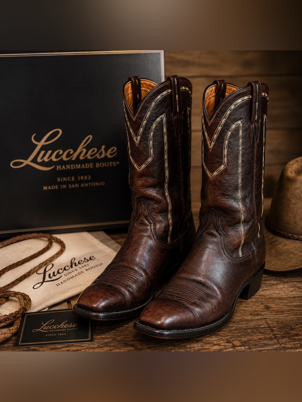 Lucchese Men’s Vintage Western Cowboy Boots cherry Leather Size 9.5D Style 1307